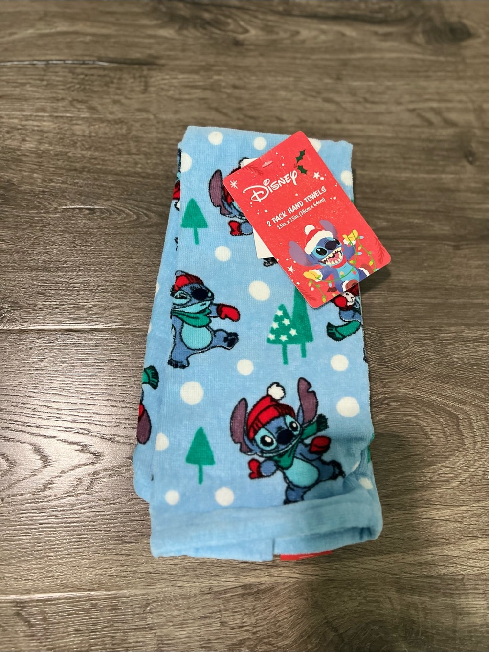 NWT Disney Stitch Christmas 2 Pack Blue Hand Towels 15x25 Holiday